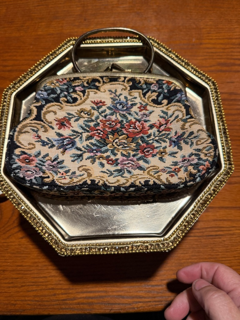 Vintage Floral Tapestry Handbag - Multicolor Needlepoint